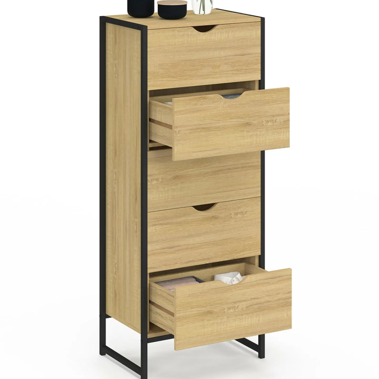 Chiffonnier 5 tiroirs 45 cm commode semainier design industriel*IDMarket Online