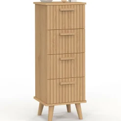 Chiffonnier lattes tasseau bois coloris chêne - meuble d'appoint 4 tiroirs 30 cm*IDMarket Best