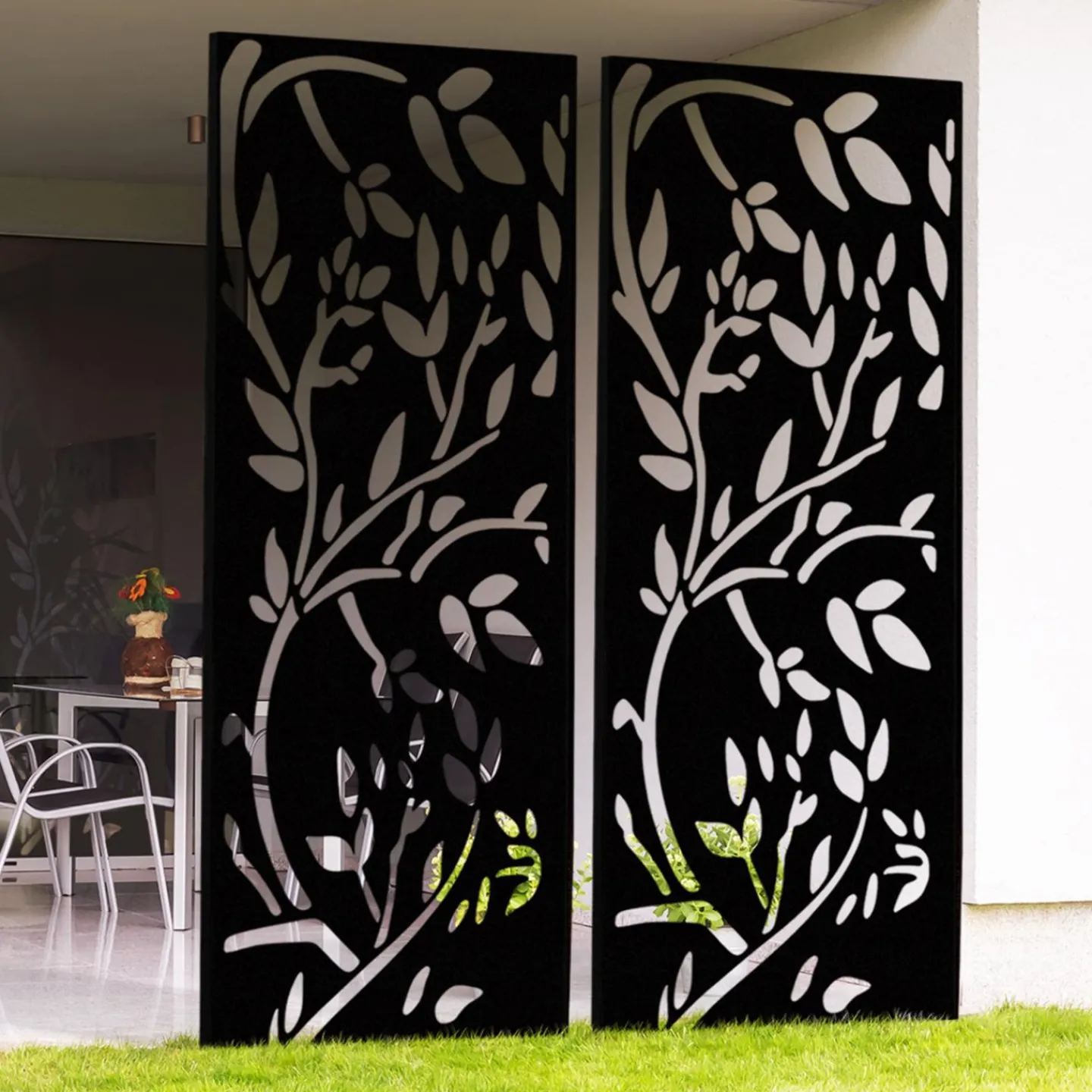 Claustra extérieur métal noir mat motif floral*IDMarket Clearance