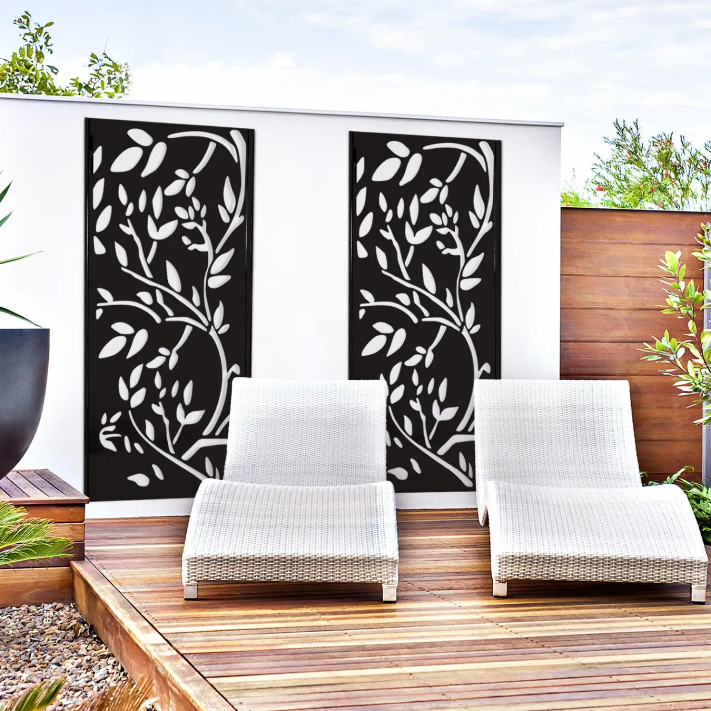Claustra extérieur métal noir mat motif floral*IDMarket Clearance
