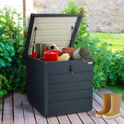 Coffre de jardin verrouillable en métal gris anthracite 200 L*IDMarket