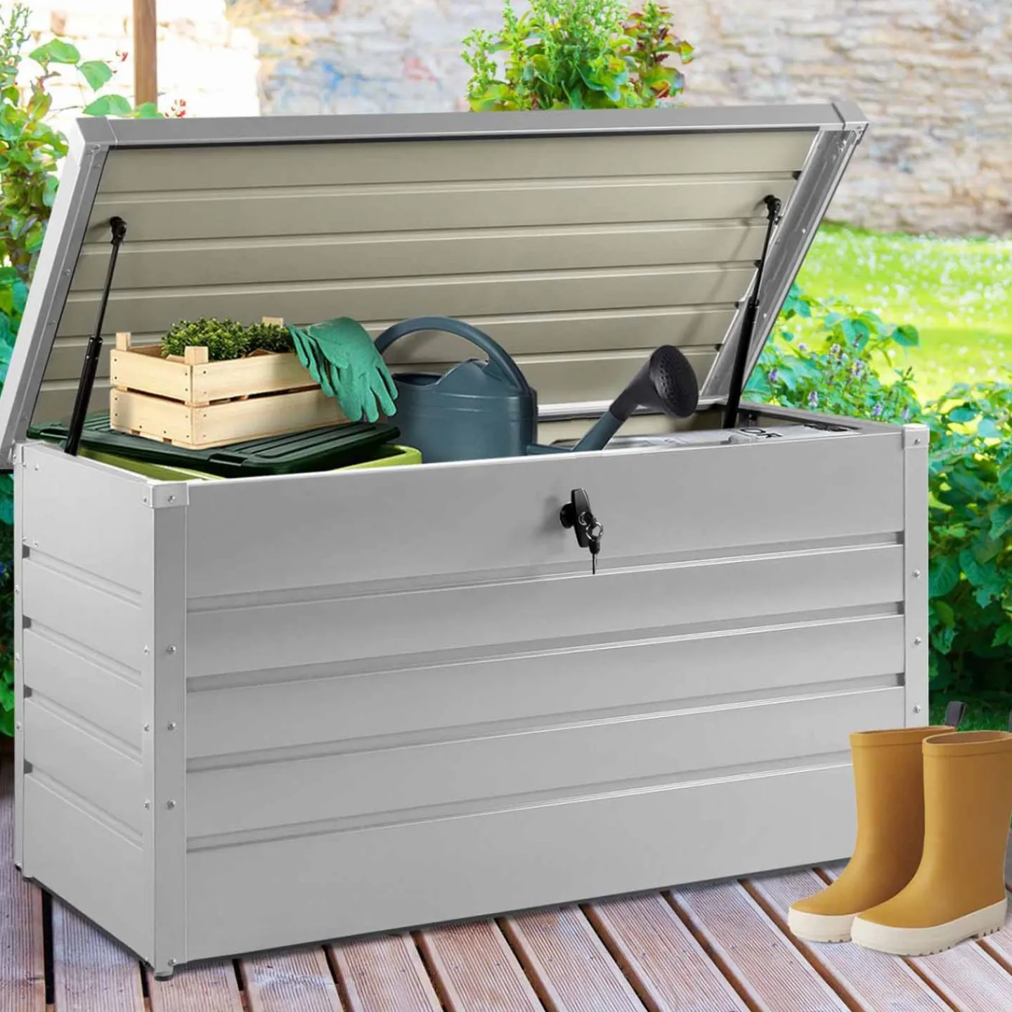 Coffre de rangement extérieur étanche en métal gris clair 350L*IDMarket Discount