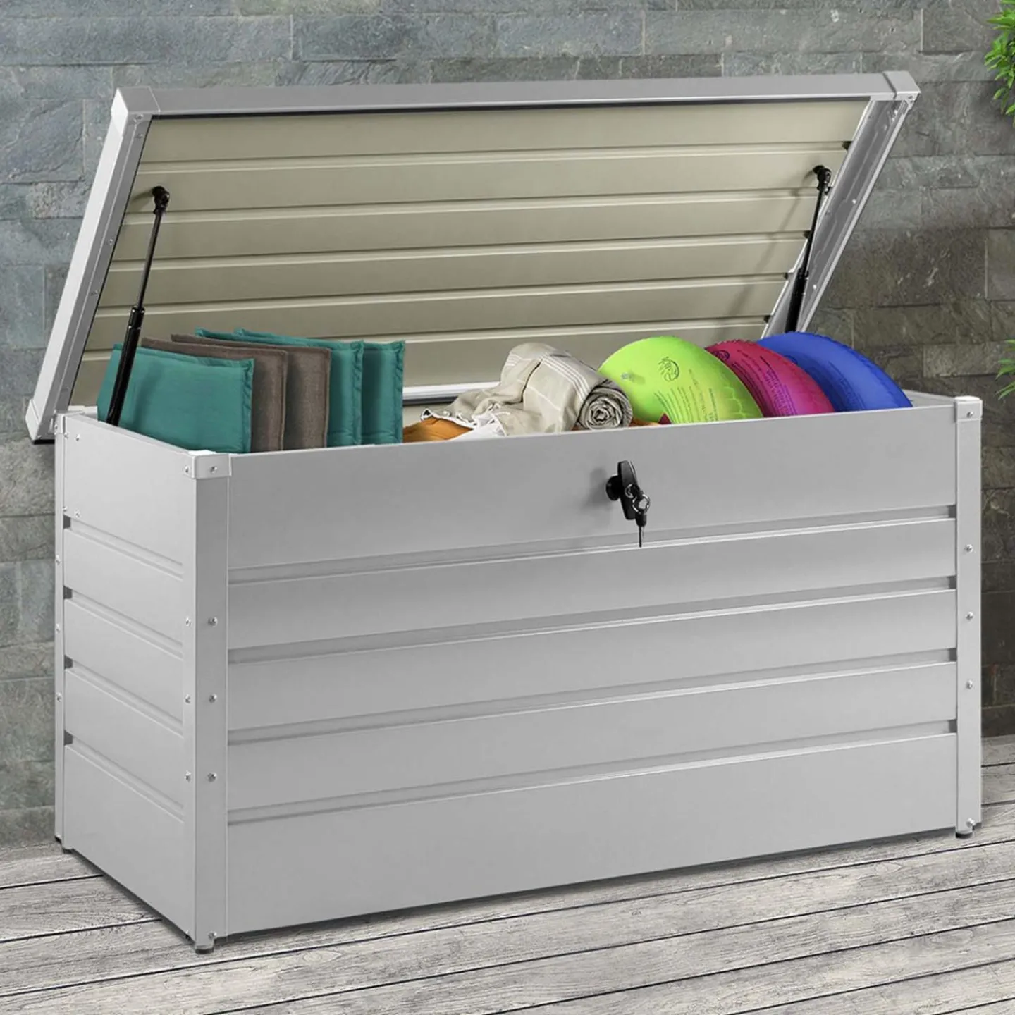 Coffre de rangement extérieur étanche en métal gris clair 350L*IDMarket Discount