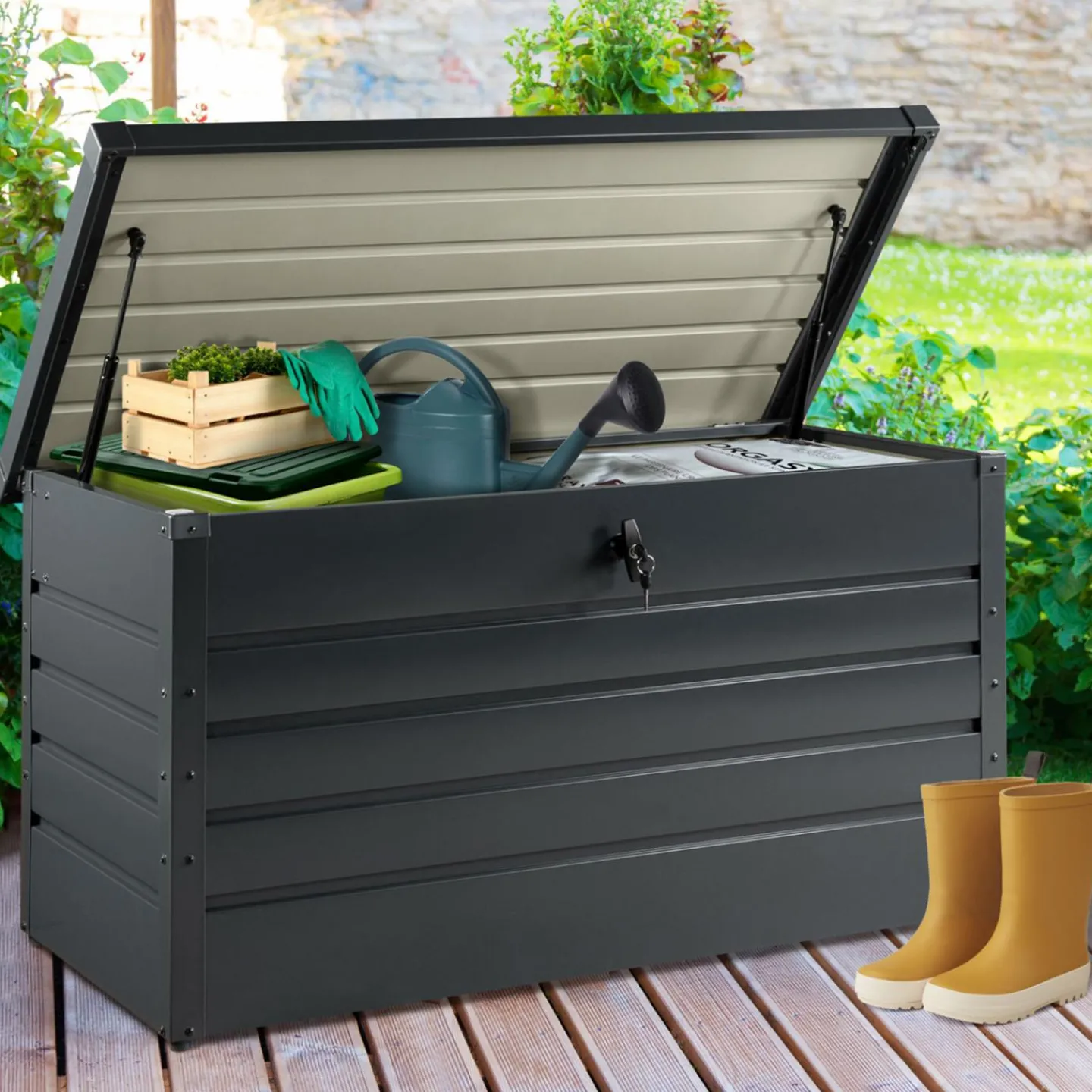 Coffre de rangement extérieur étanche en métal gris 350 L*IDMarket Best