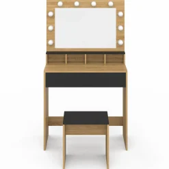 Coiffeuse avec miroir LED noir et hêtre*IDMarket Outlet