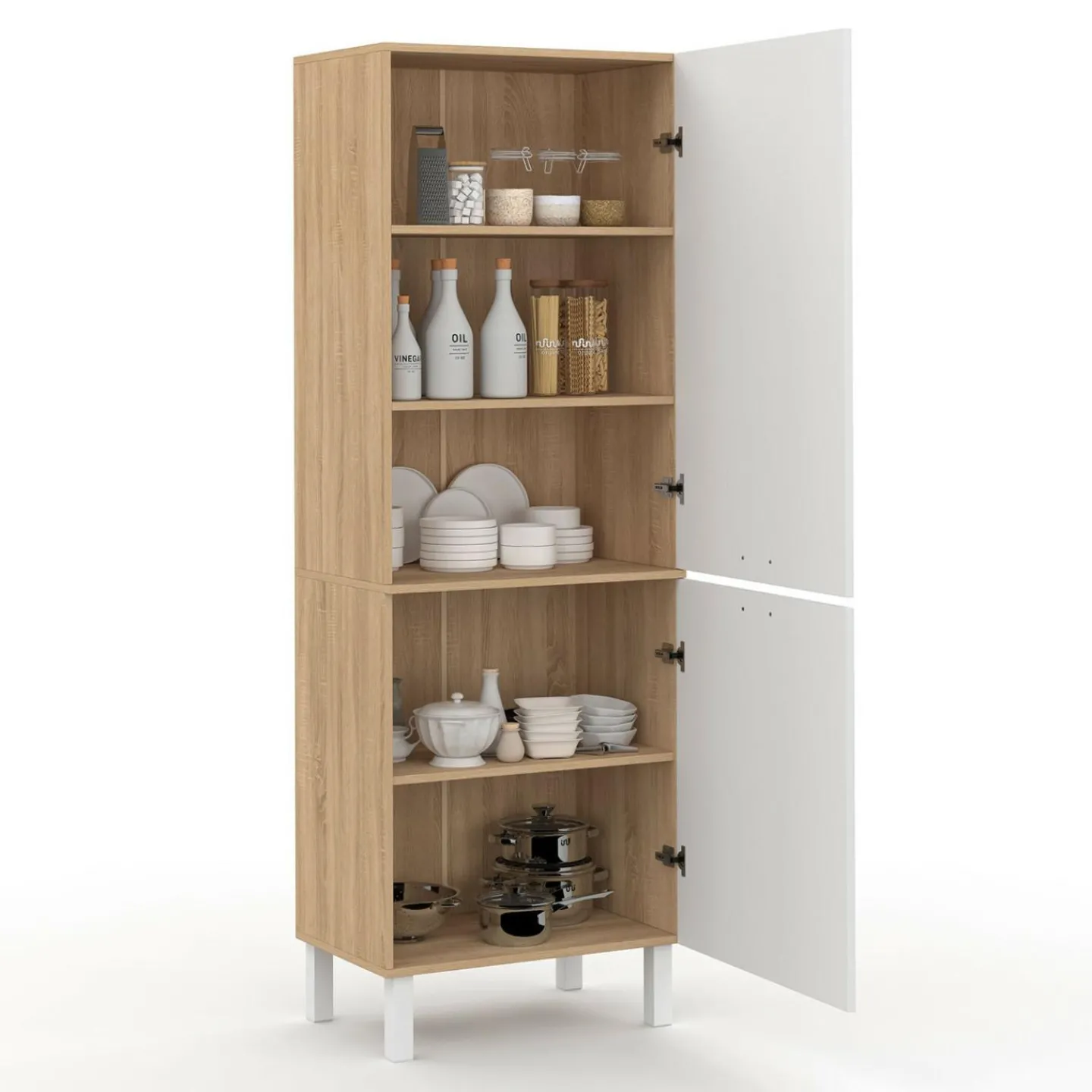Colonne de cuisine hêtre et blanc*IDMarket Discount