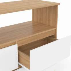 Commode 100 cm 4 tiroirs avec niche façon hêtre et blanc*IDMarket Sale