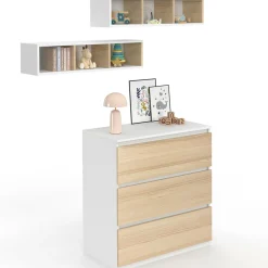 Commode à langer évolutive façon hêtre et blanc 3 tiroirs et 2 étagères*IDMarket New