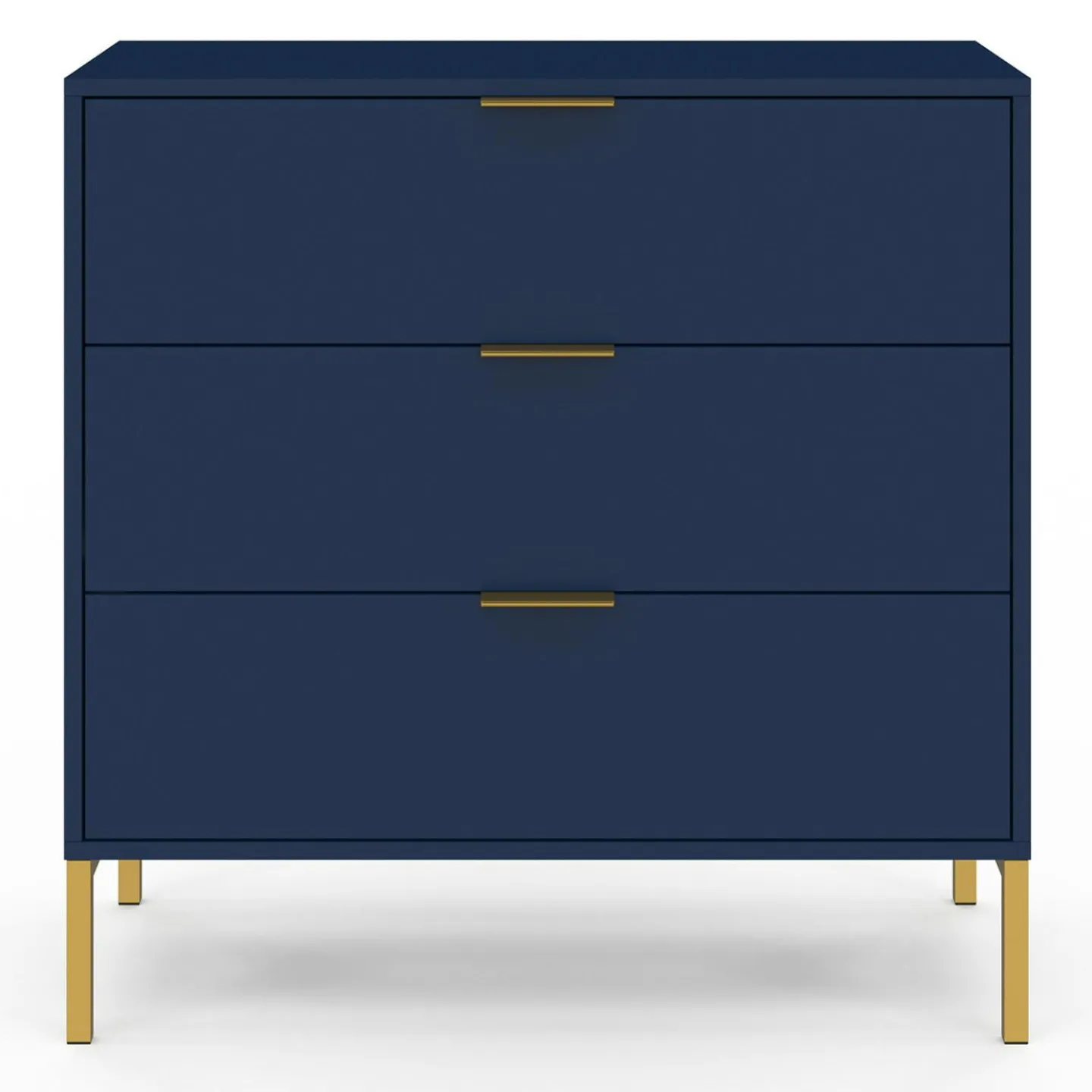 Commode 3 tiroirs 80 cm bleu nuit et finitions dorées*IDMarket Best