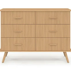 Commode 6 tiroirs 110 cm lattes tasseau bois coloris chêne*IDMarket Sale