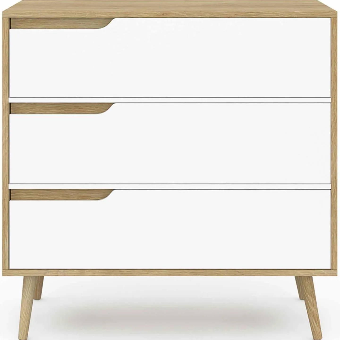 Commode 3 tiroirs blanche et bois style scandinave*IDMarket Discount