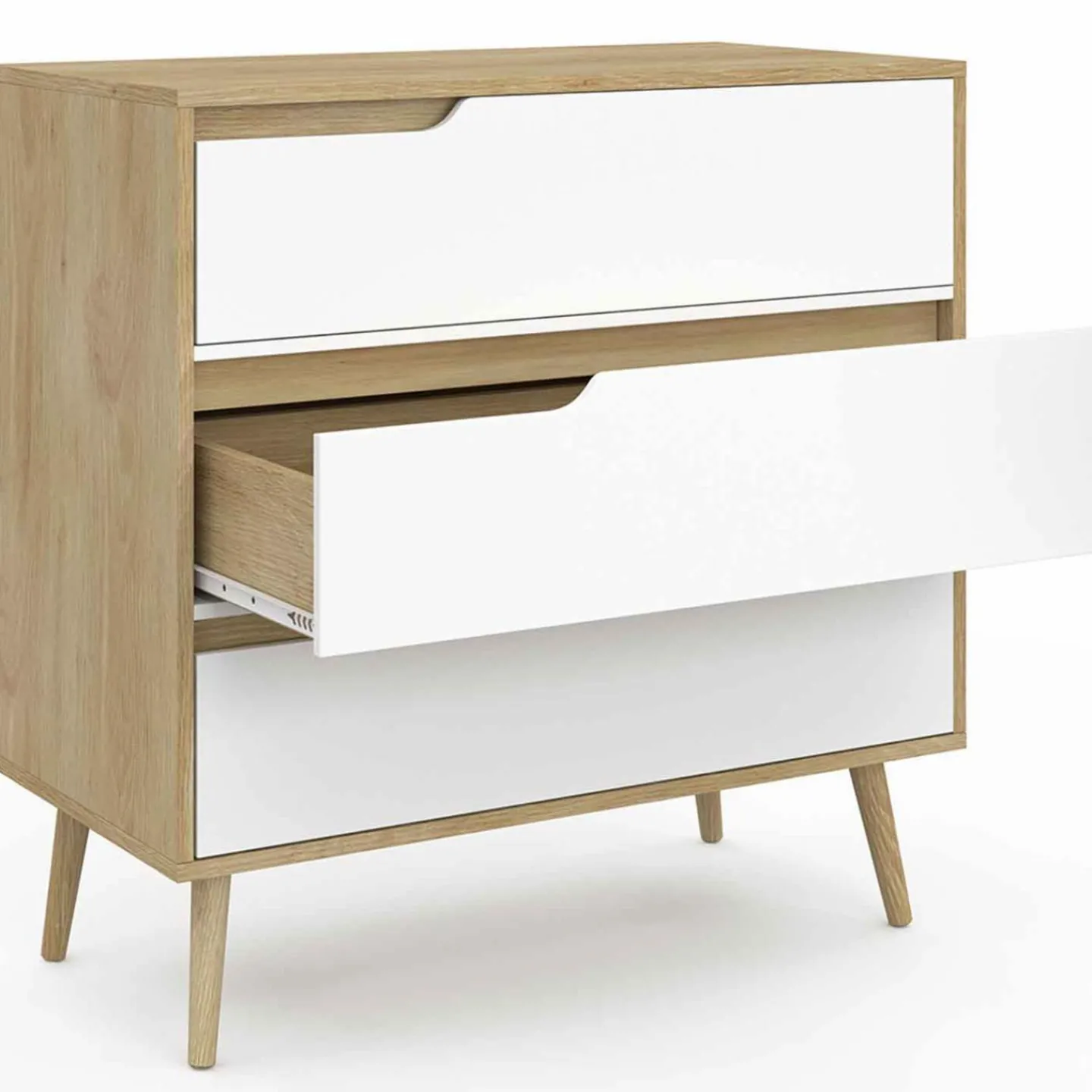 Commode 3 tiroirs blanche et bois style scandinave*IDMarket Discount