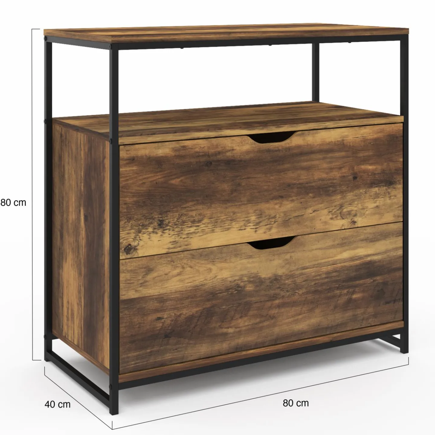 Commode design industriel 2 tiroirs avec étagère*IDMarket New