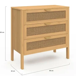 Commode en bois 3 tiroirs cannage 80 cm*IDMarket