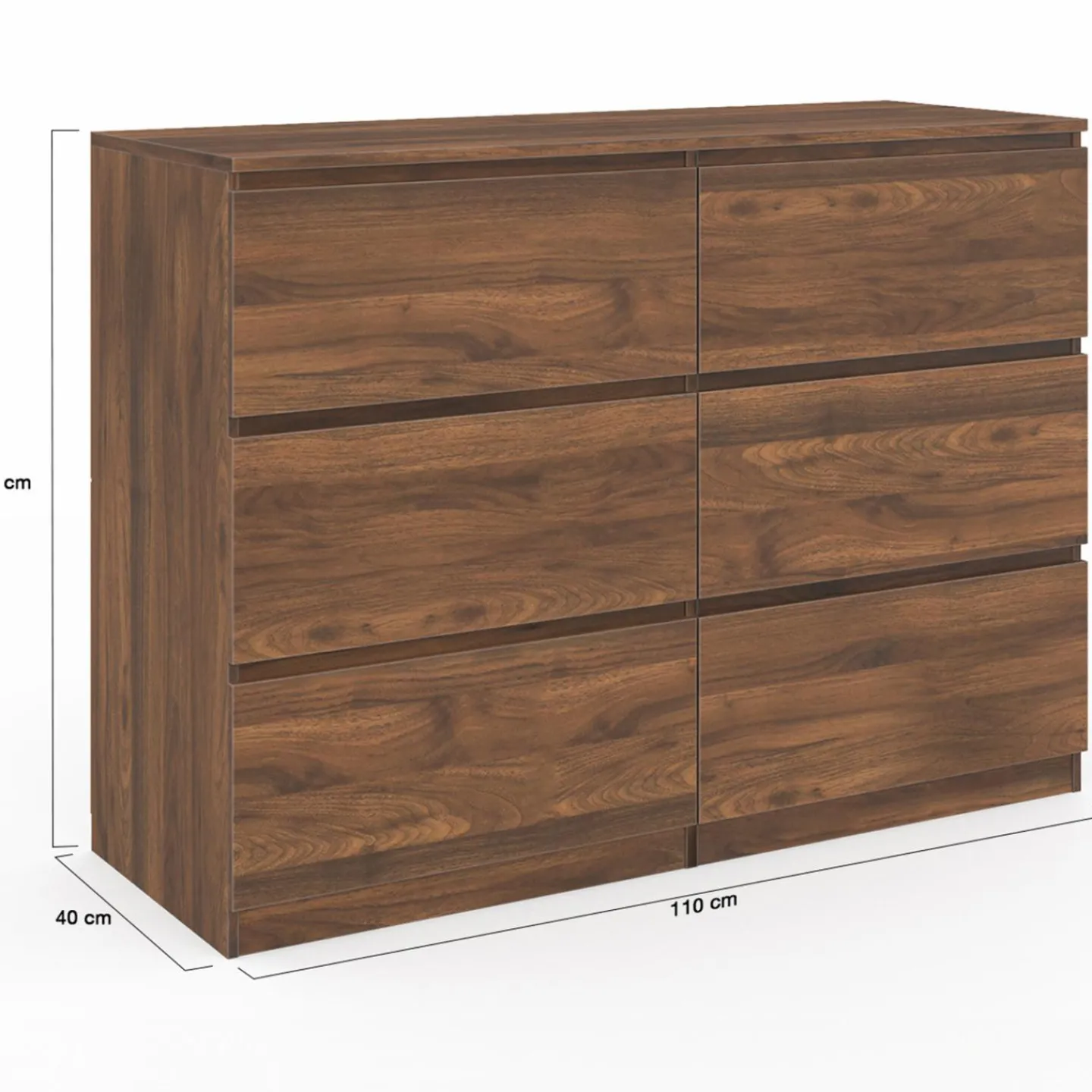 Commode en bois effet noyer avec 6 tiroirs 110 cm*IDMarket New