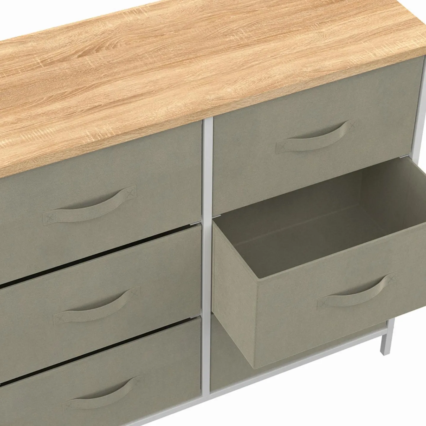 Commode industrielle gris clair et plateau effet bois*IDMarket Clearance