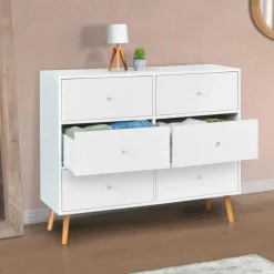 Commode scandinave 6 tiroirs bois blanc*IDMarket New