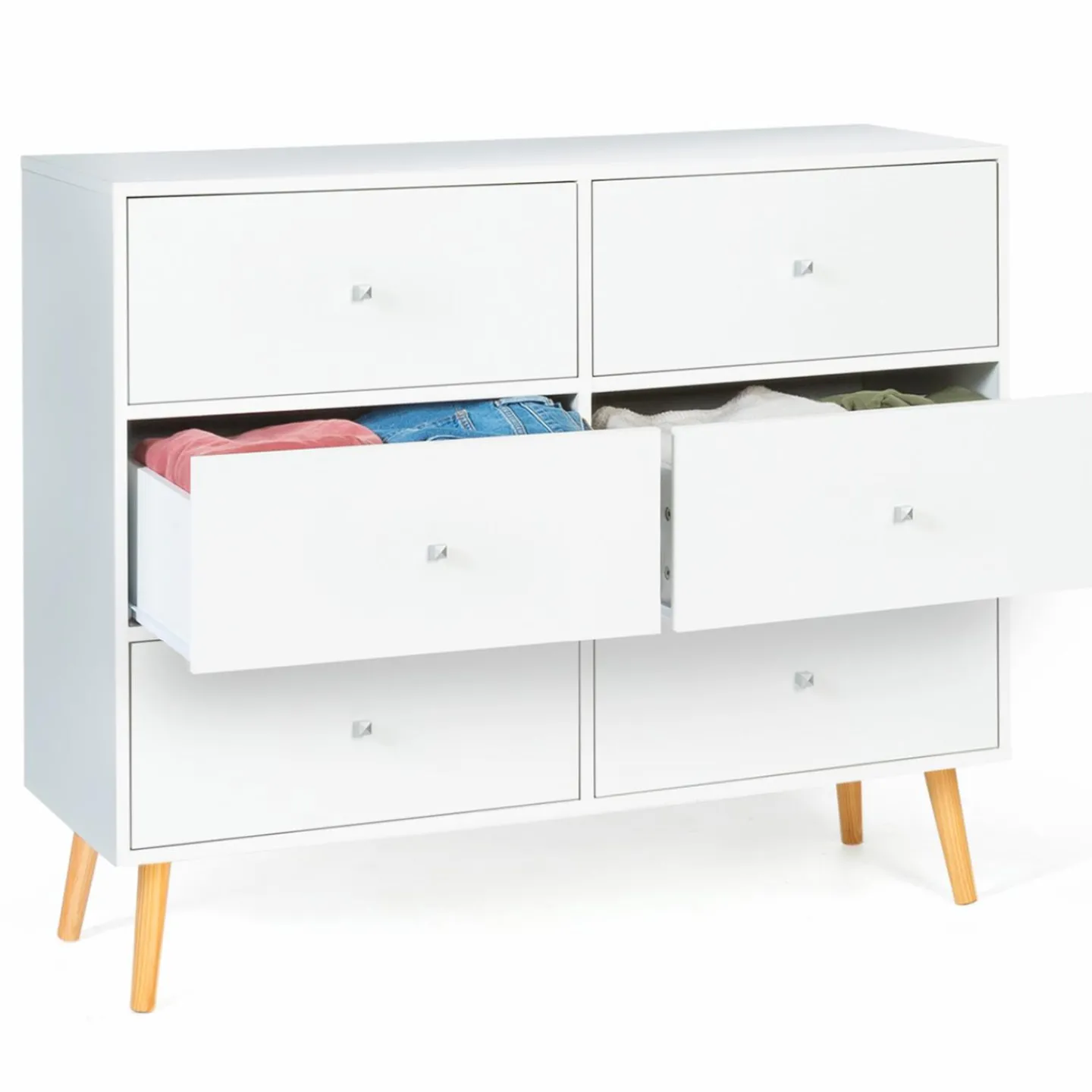 Commode scandinave 6 tiroirs bois blanc*IDMarket New