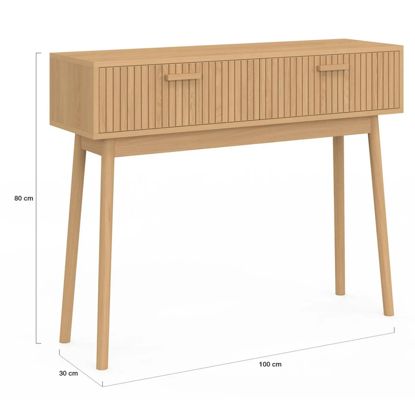Console 2 tiroirs JULIETTE lattes tasseau bois coloris chêne*IDMarket Sale