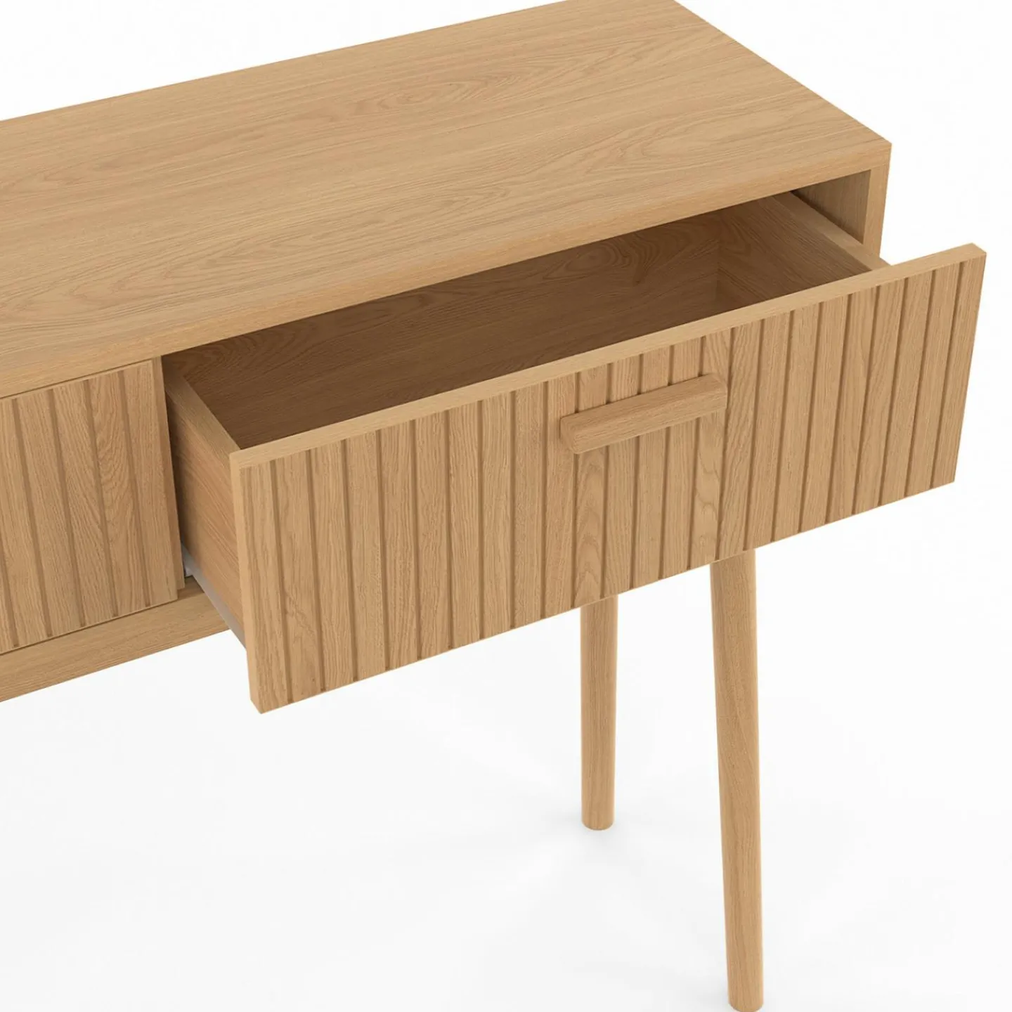Console 2 tiroirs JULIETTE lattes tasseau bois coloris chêne*IDMarket Sale