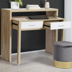 Console bureau extensible blanc et imitation hêtre*IDMarket Online