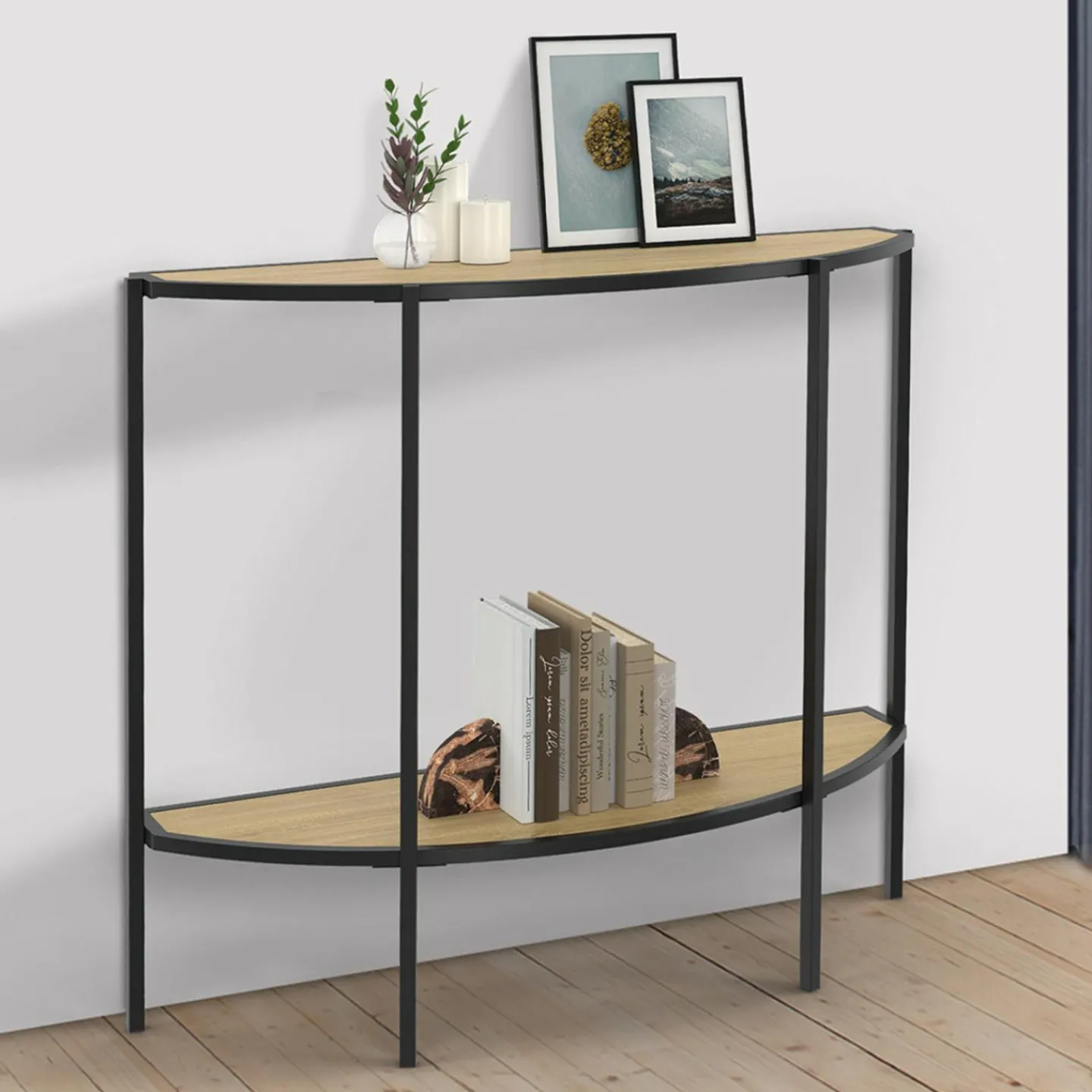 Console demi-lune industrielle avec 1 étagère*IDMarket Hot