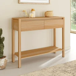 Console effet teck 2 tiroirs 1 étagère*IDMarket Outlet
