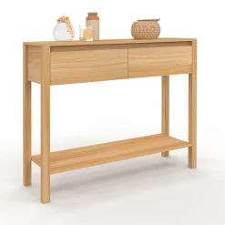 Console effet teck 2 tiroirs 1 étagère*IDMarket Outlet