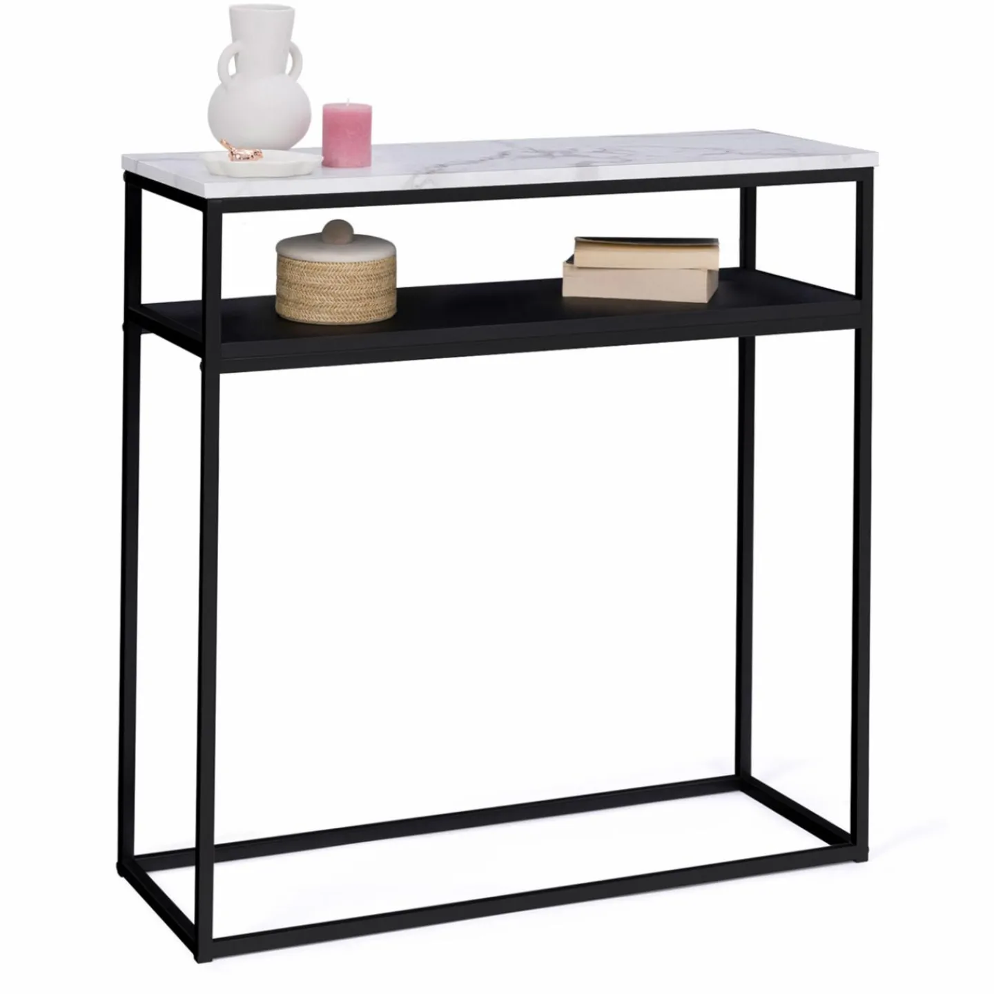 Console imitation marbre et bois noir pied métal*IDMarket Discount