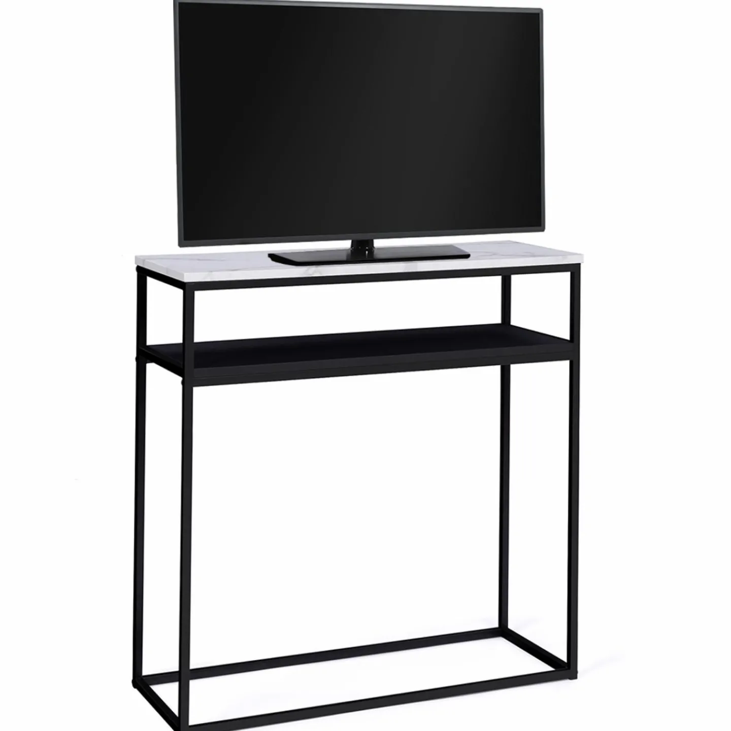 Console imitation marbre et bois noir pied métal*IDMarket Discount