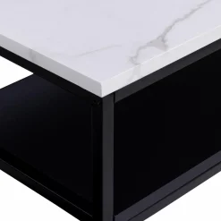 Console imitation marbre et bois noir pied métal*IDMarket Discount