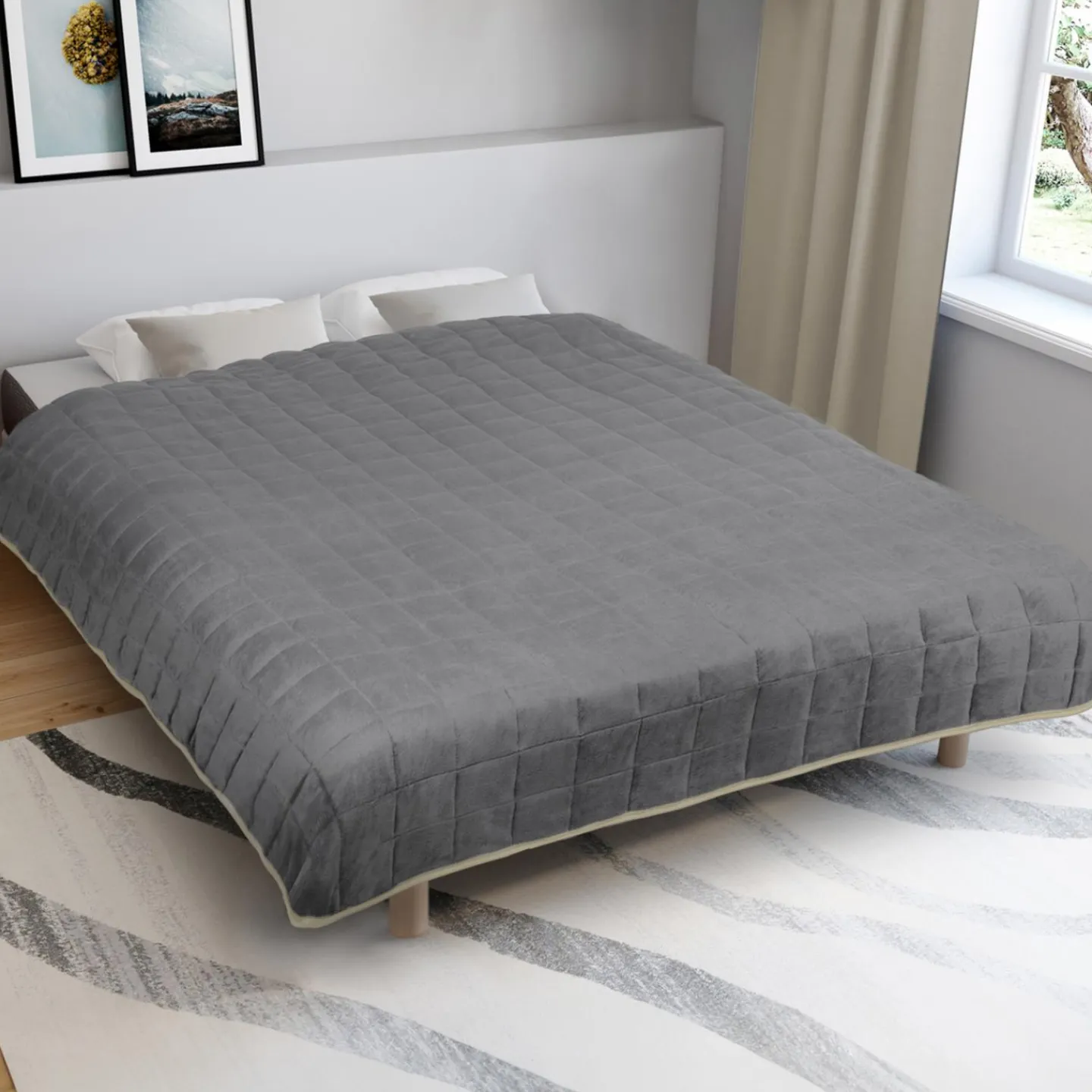 Couverture lestée 7kg 150x200 cm gris et crème*IDMarket Clearance
