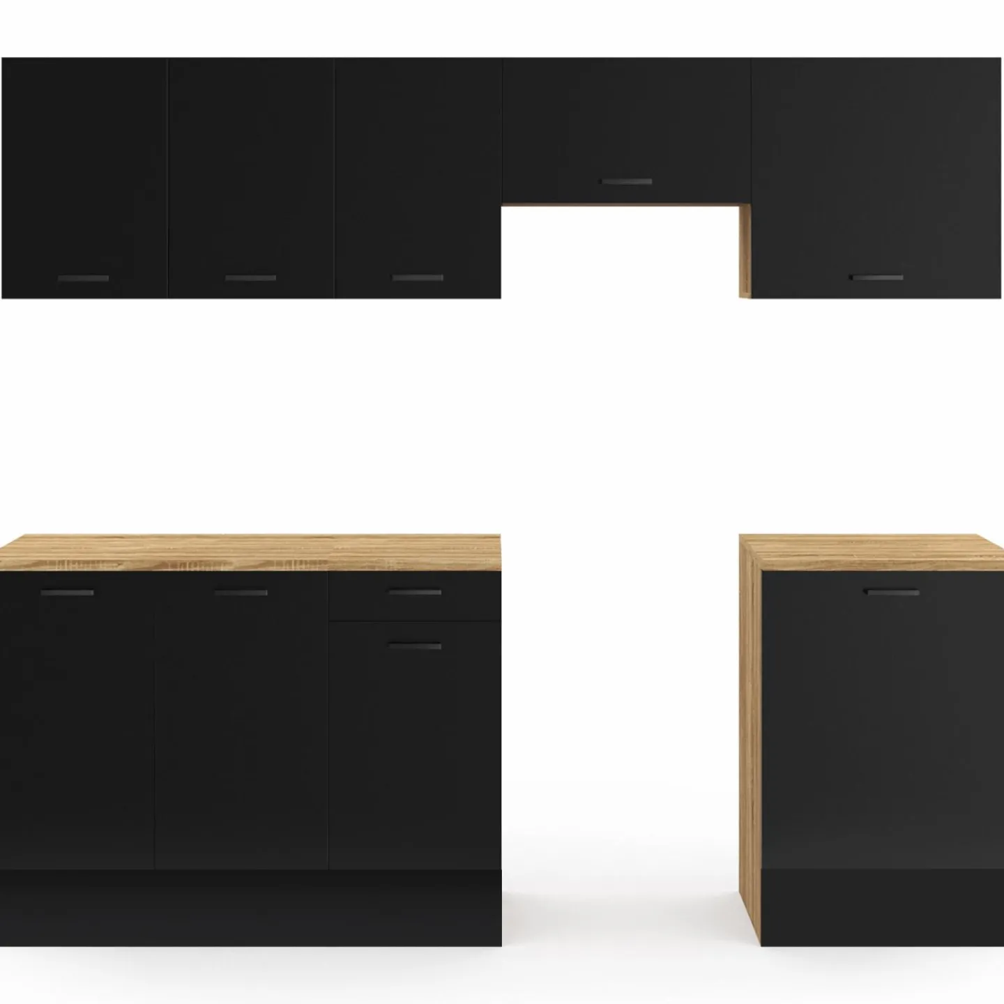 Cuisine complète 240 cm avec plan de travail bois et noir*IDMarket Hot