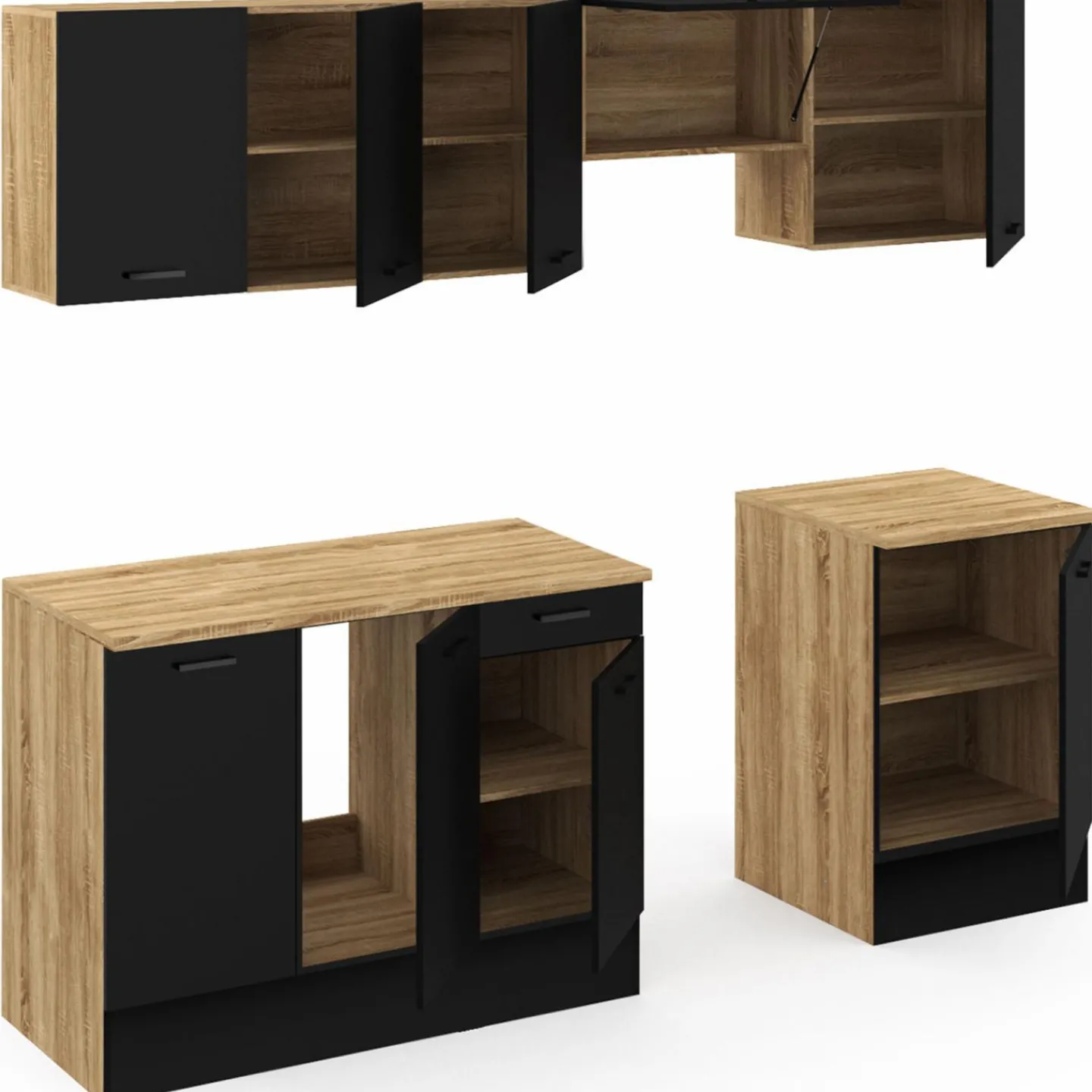 Cuisine complète 240 cm avec plan de travail bois et noir*IDMarket Hot