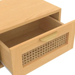 de 2 tables de chevet murables 1 tiroir étagère suspendue cannage et bois*IDMarket