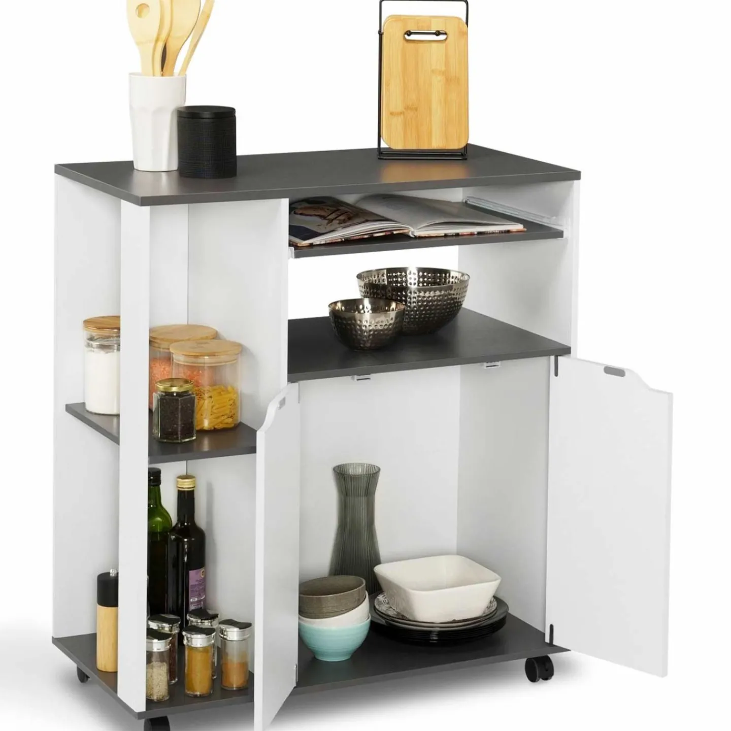 Desserte à roulettes blanche et grise 76 cm*IDMarket New