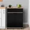 Desserte à roulettes bois noir et plateaux façon hêtre 60 cm*IDMarket New
