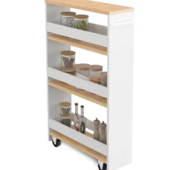 Desserte de cuisine gain de place blanc et façon hêtre*IDMarket New