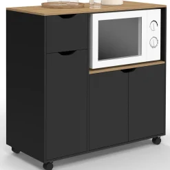 Desserte micro-onde xxl bois noir*IDMarket New
