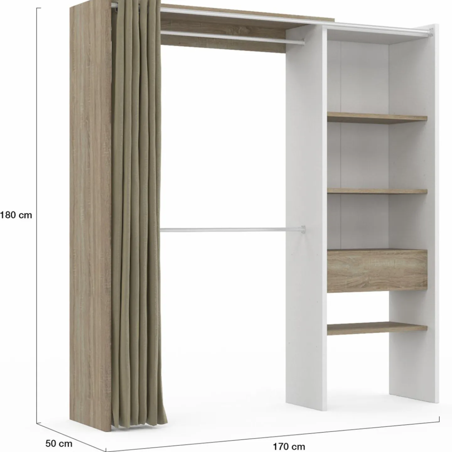 Dressing blanc et bois extensible grande capacité de rangement*IDMarket Hot