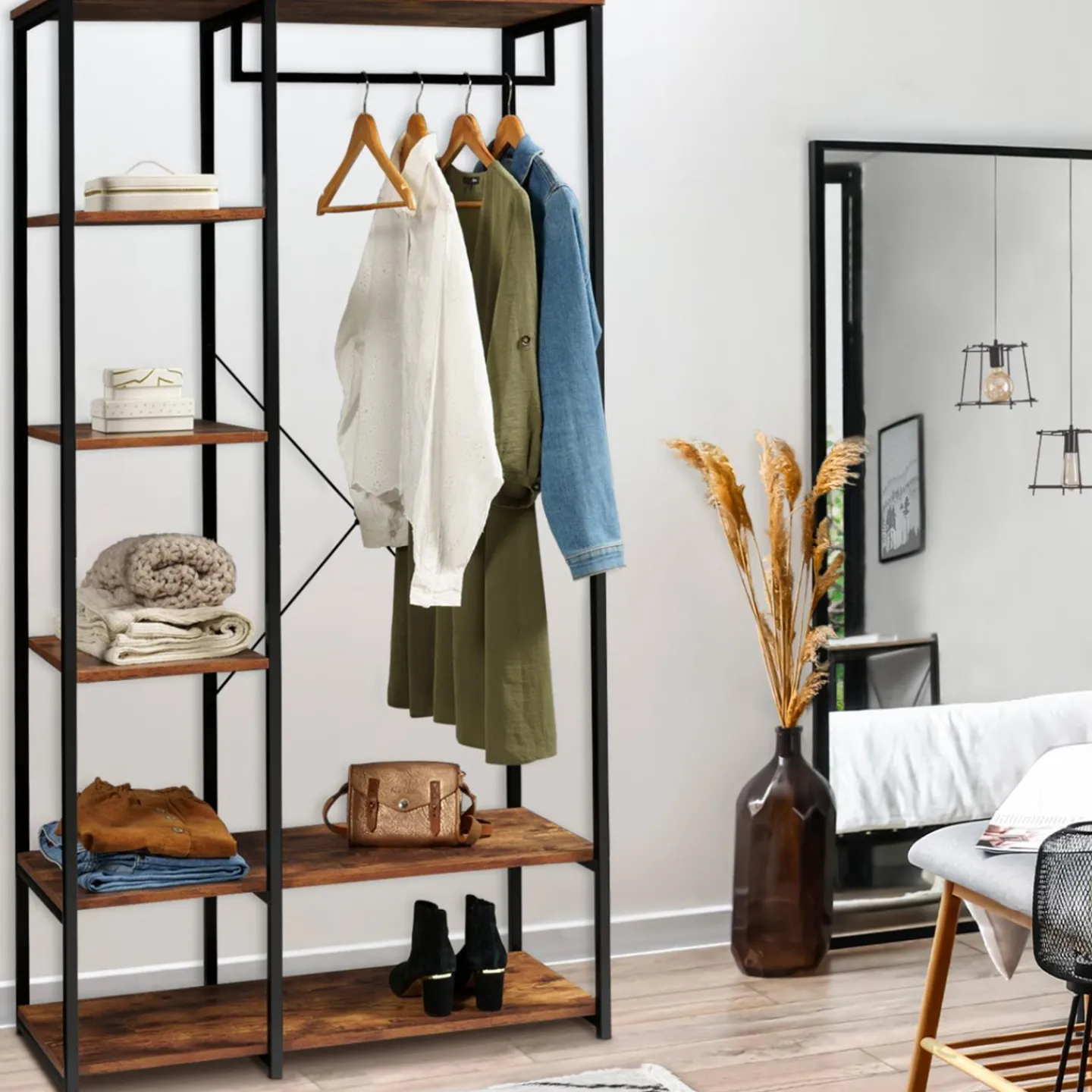 Dressing penderie avec étagères style industriel*IDMarket Clearance