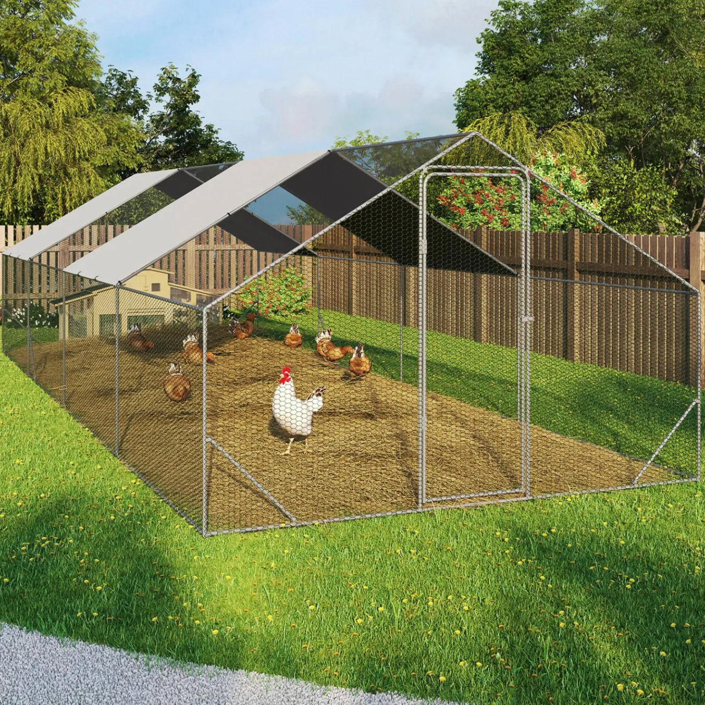 Enclos à poules 24 m2 parc grillagé 8x3m*IDMarket Discount
