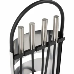 Ensemble d'accessoires de cheminée noir inox avec support*IDMarket Best