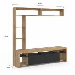 Ensemble meuble télé de 170 cm avec des étagères en bois et un placard noir*IDMarket Discount