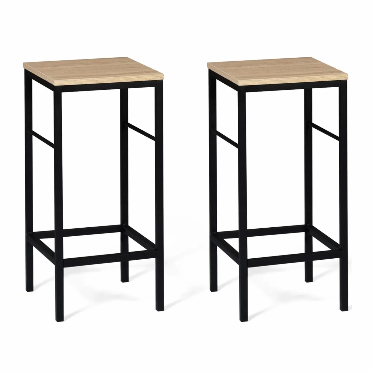 Ensemble table de bar + 2 tabourets de bar bois noir et imitation hêtre*IDMarket New