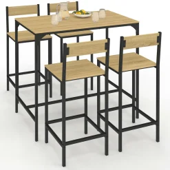 Ensemble table de bar et 4 chaises de bar industrielles*IDMarket Best