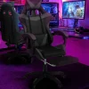 Fauteuil gamer réglable et inclinable avec repose-pied et coussins noir et gris*IDMarket Best