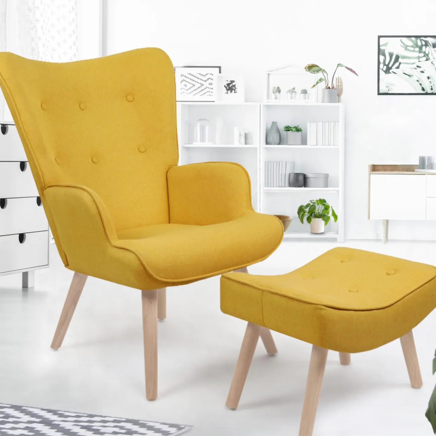 Fauteuil scandinave en tissu jaune*IDMarket Clearance