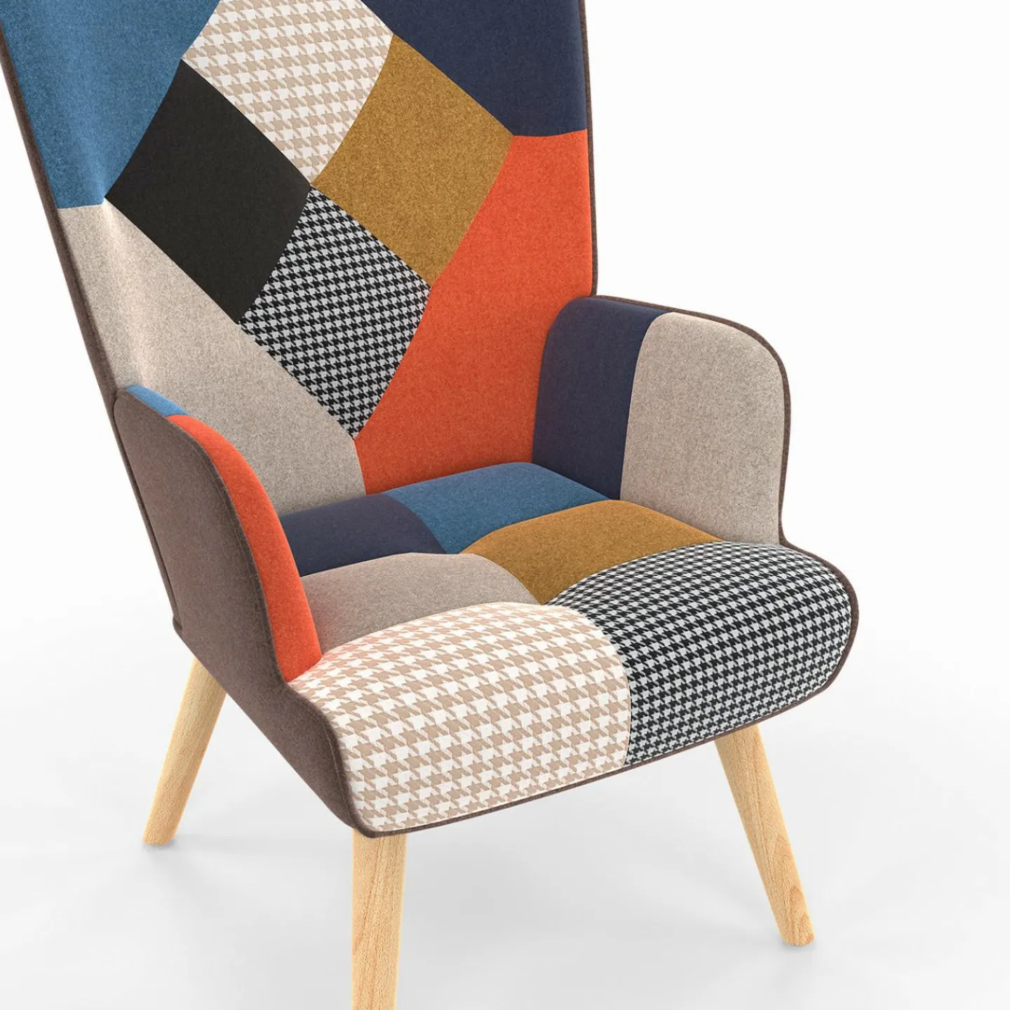 Fauteuil scandinave multicolore imprimé pied de poule avec repose pieds*IDMarket Online