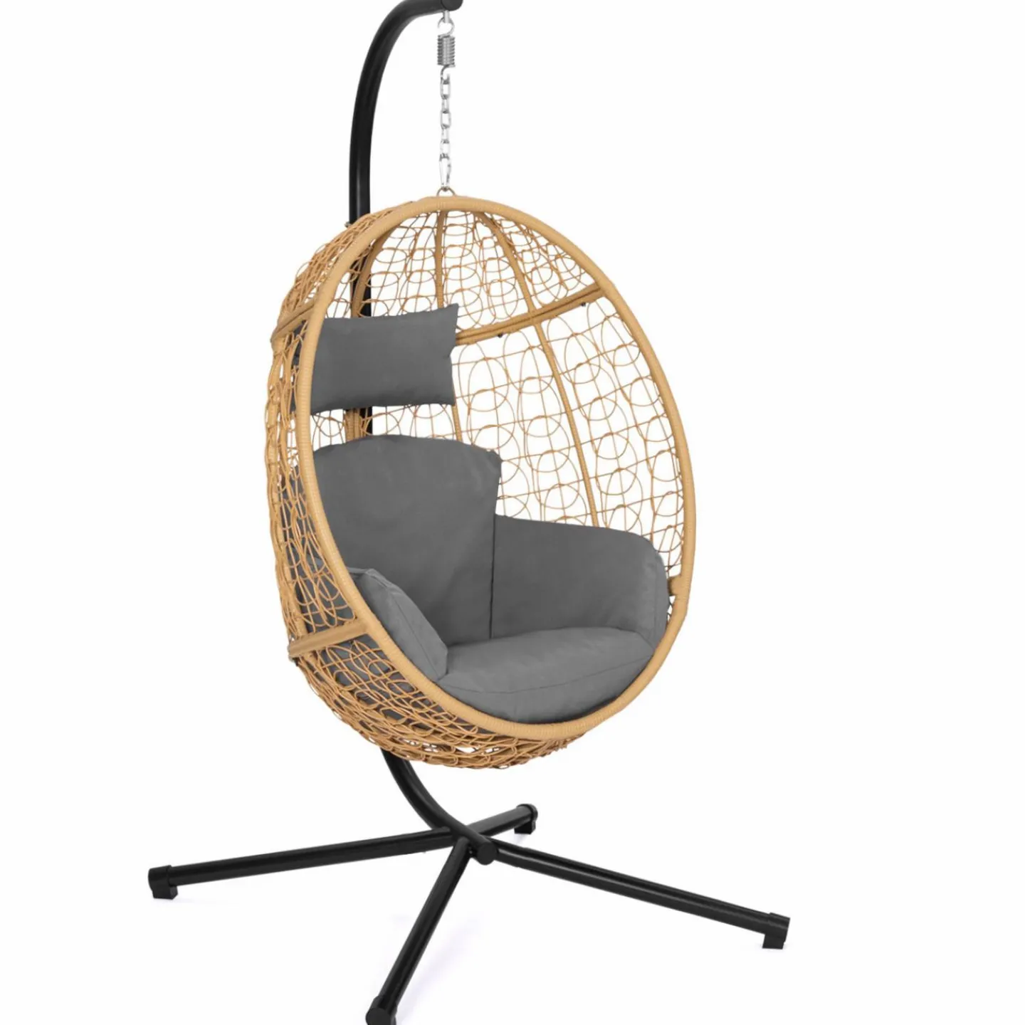 Fauteuil œuf suspendu effet rotin avec coussins gris*IDMarket Online